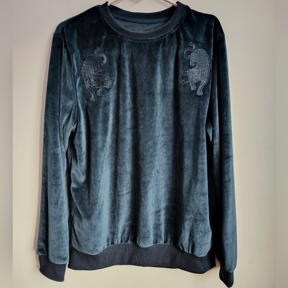 Navy blue velvet sweater size medium